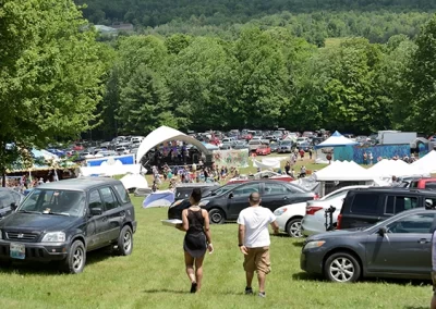 Walking down The Hill to the festival field