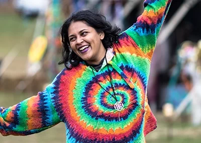 Joyful dancer on the festival field