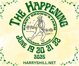 The Happening 2025 festival logo – Harry Brown’s Farm annual music and arts festival in Starks, Maine.