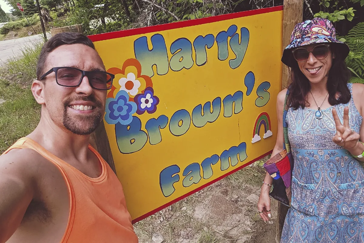 harry-browns-farm-road-sign-2025 New road sign for Harry Brown’s Farm on Route 43 in Starks, Maine, home of The Happening music and cannabis culture festival