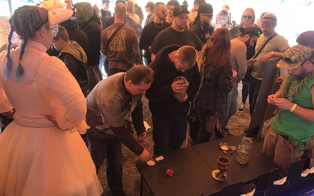 Community gathering at the Ganja Grail happening at Harry Brown’s Farm